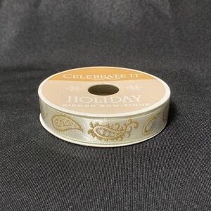 ❤️‍🔥 Celebrate It Holiday Cream Satin Gold Paisley Craft Ribbon 5/8” x 108”